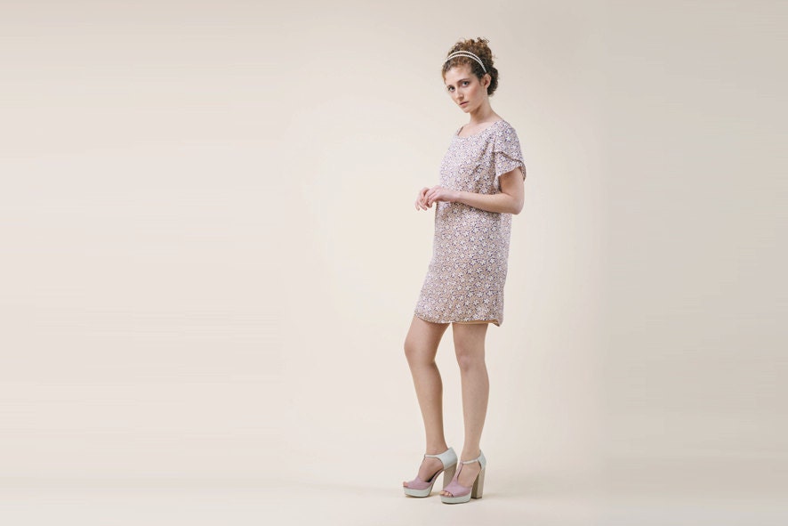 Floral Silk Print Dress,  mini dress, Women  dress, Pattern dress