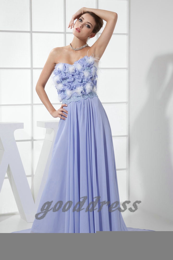 Custom Handmade Cheap New Arrival Lilac  Feather Chiffon Formal Long Evening/Prom/Party/Bridesmaid/Homecoming/Cocktail Dress