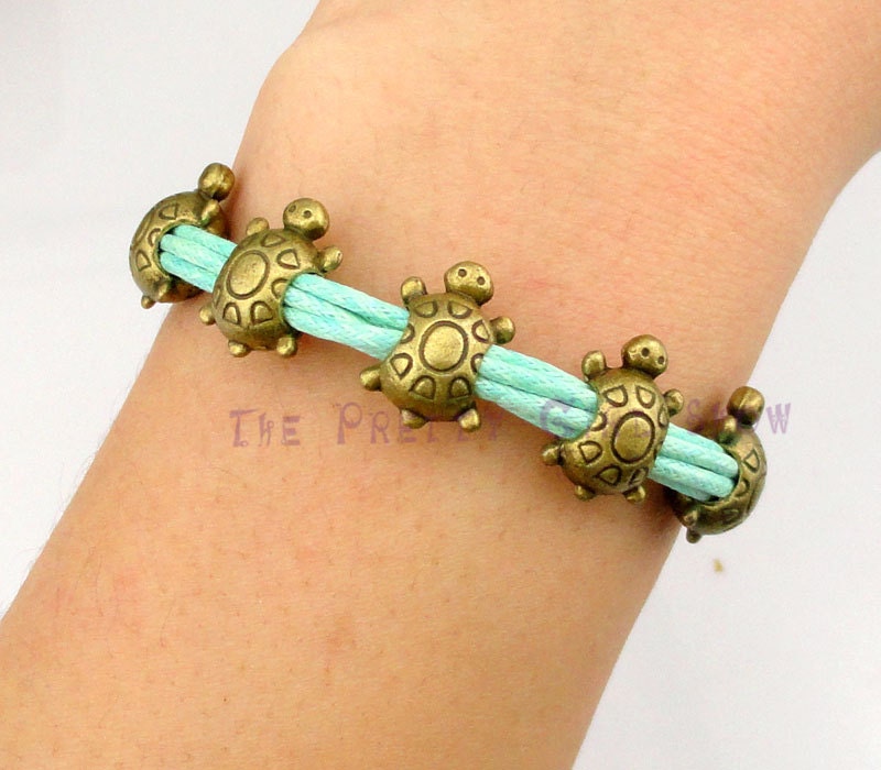 Handmade  five longevity turtles  Charm Bracelet in Bronze-Wax Cords -Choose Your Favourite Color -Customize Your Own Style-Friendship Gift