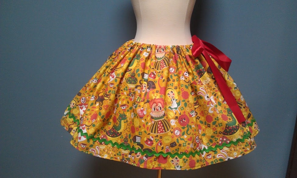 Alice in Wonderland Mini Skirt, Mini Skirt, Kawaii, Lolita, Custom Fabric, OOAK, Plus Size, All Sizes, Ready To Ship, Fast Shipping, CUTE