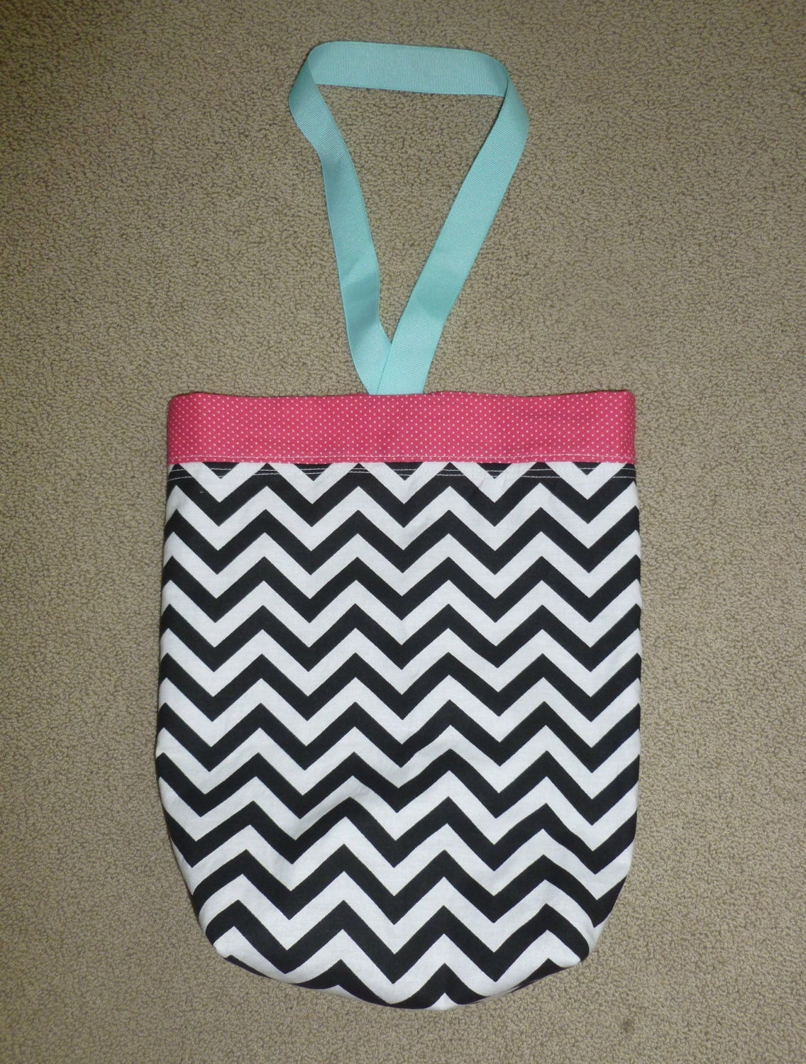 Chevron Car Trash bag - cute and reversible - black, white, pink, blue and grey