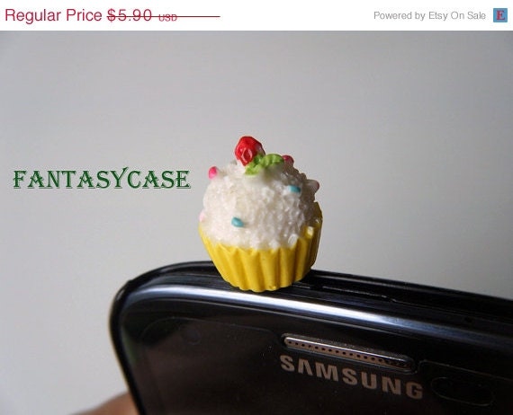 SALE Cute Yellow Cupcake Phone Plug . Phone Charm . Earphone Plug . Dust Plug , Ear Plugs For iPhone , Smart Phone , iPad