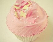 Pink Cupcake - Food photography, cupcake art, pastel decor, pink, yellow, baby, nursery art, kids decor, kitchen art 8x8 print