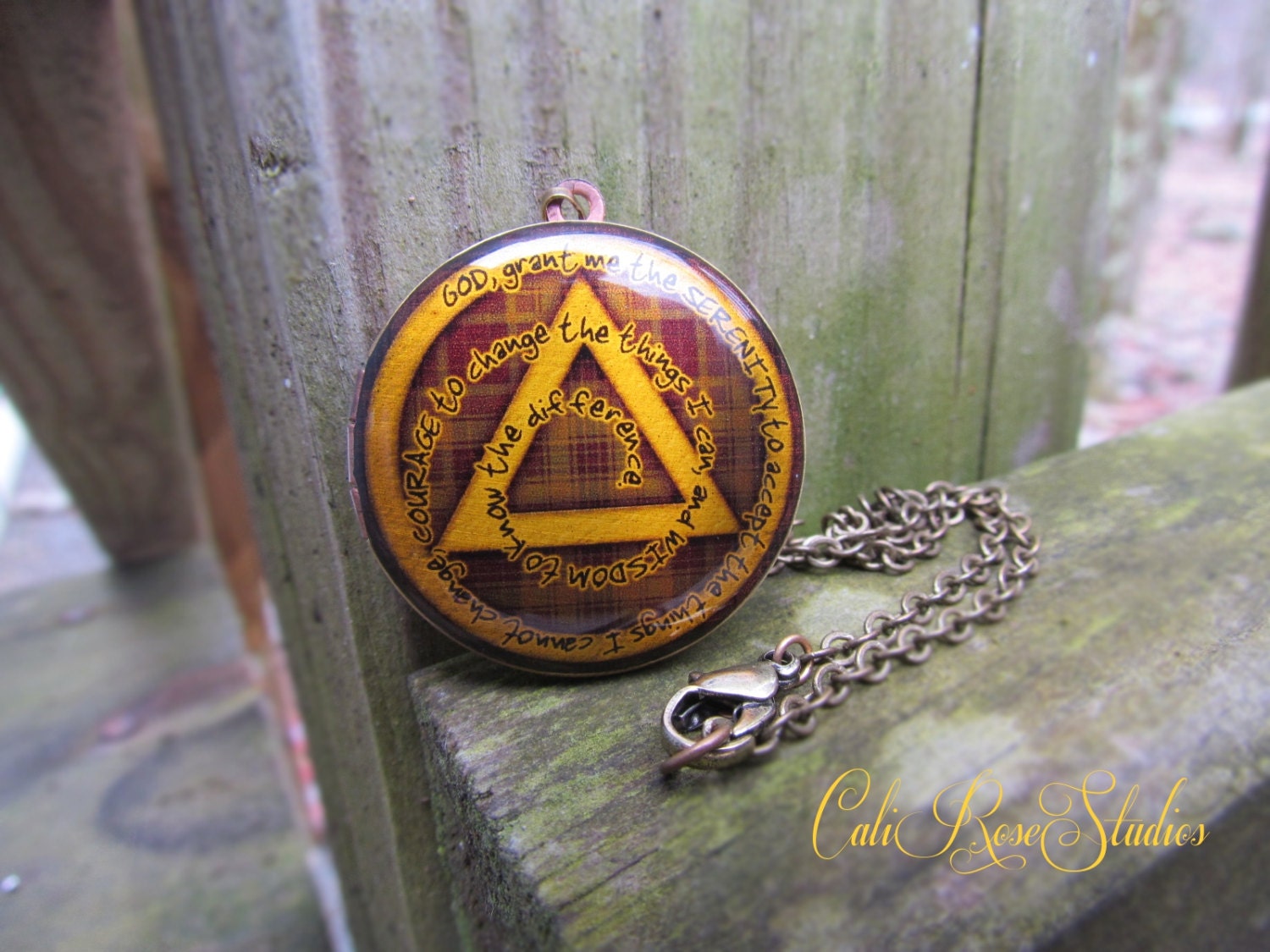 Locket Serenity Prayer Unity Symbol AA Alcoholics Anonymous Recovery Jewelry