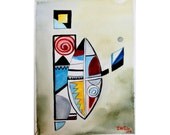 Watercolor, painting desing. Original desing. Geometric.Blue, Black, white, red, yellow, green. Home decor. Home art. Art  painting. Gift.