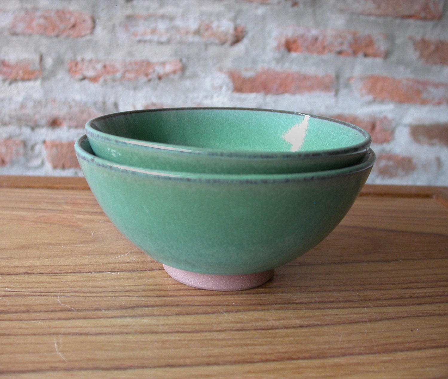Green Ceramic Japanese Vintage Soup Bowl, Two Lovely Terracotta Handmade Pottery Soup Bowl in raven green