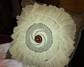 Unique wool tweed and lace doyley cushion pillow made from recycled and vintage fabric