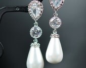 Bridal Jewelry - Pearl earrings - Sterling Silver - Long pearl drop earrings - earrings for Brides - bridesmaid gifts - wedding jewelry