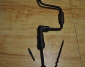 Vintage 1950's Hand Drill, Manual Drill With 3 Bits for Woodworking