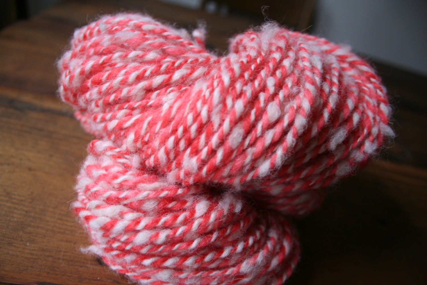Handspun Organic Wool/Alpaca Yarn - Textured Strawberry Shortcake 2.9 oz