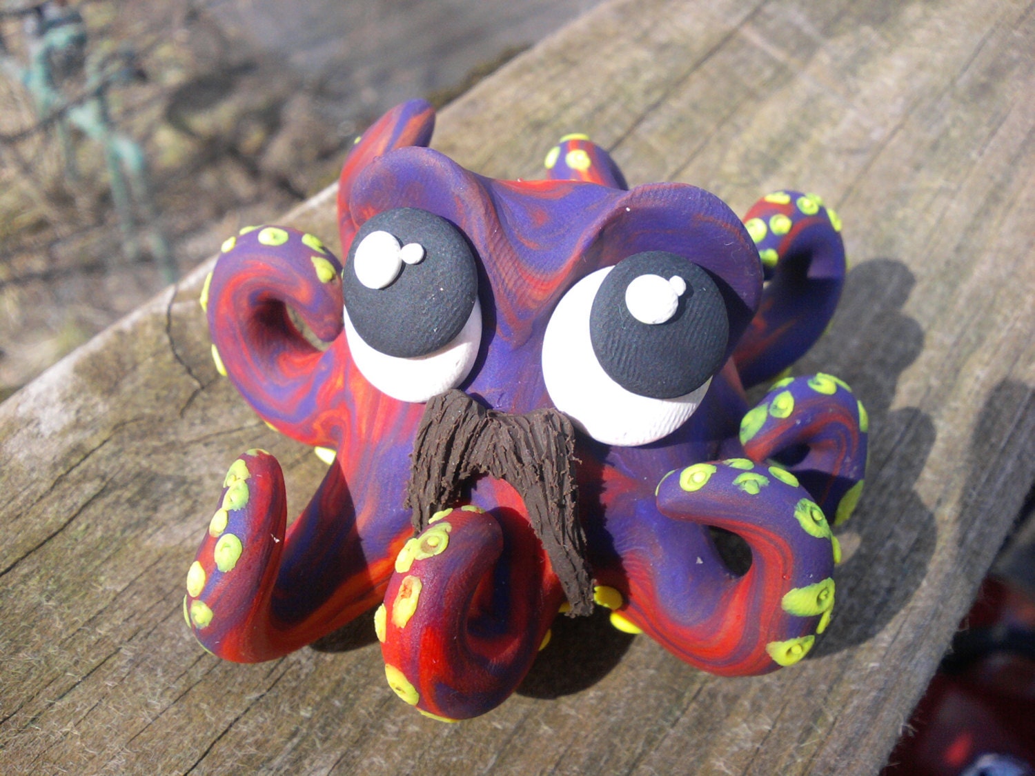 Mustache Octopus Sculpey Handmade Sculpture