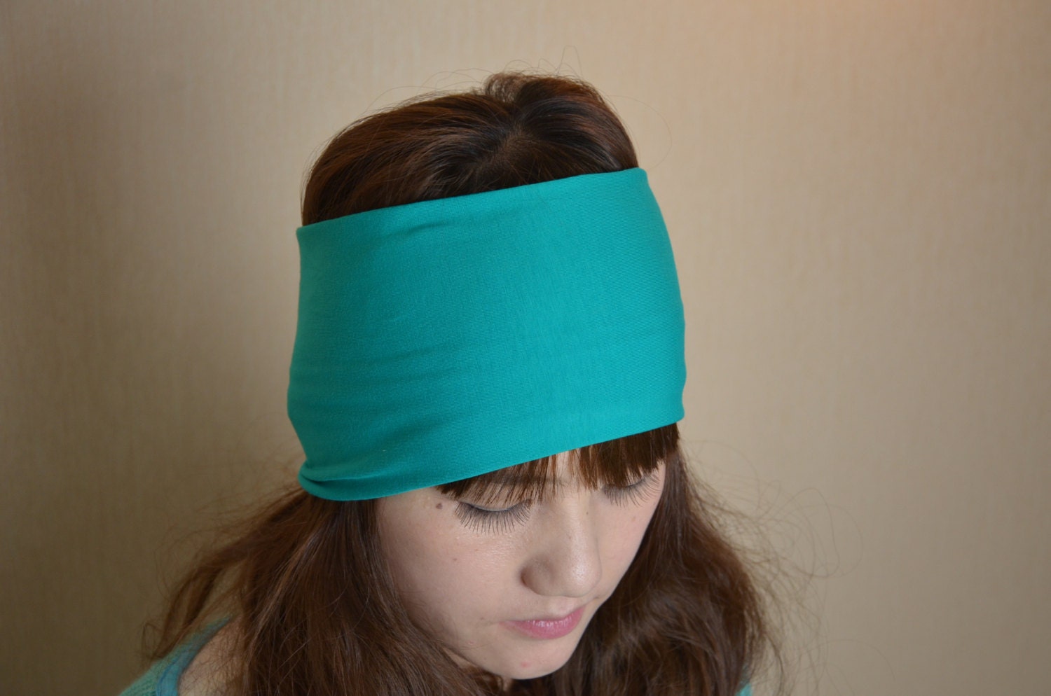 100% cotton elastic wide ribbon knitted hair bands blue color hair accessory hot-selling headbands
