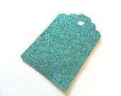 10 Gift Tags - Aqua Glitter Tags / Party Favor Tags/ Scrapbooking Tags / Die cuts