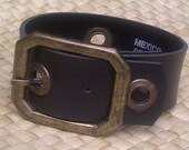 Black Faux Leather Cuff Bracelet - Made from Recycled Vintage Belt