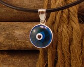 Blue Evil Eye Protection Necklace Greek Mati Hamsa Nazar 925 Sterling Silver Pendant Charm with Genuine Black Leather