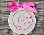 Made To Order, Hand Embroidery Custom Keepsake Letter, Initial, Number, Embroidery Hoop Wall Art, 4" Hoop, Eco-Felt Covered Back