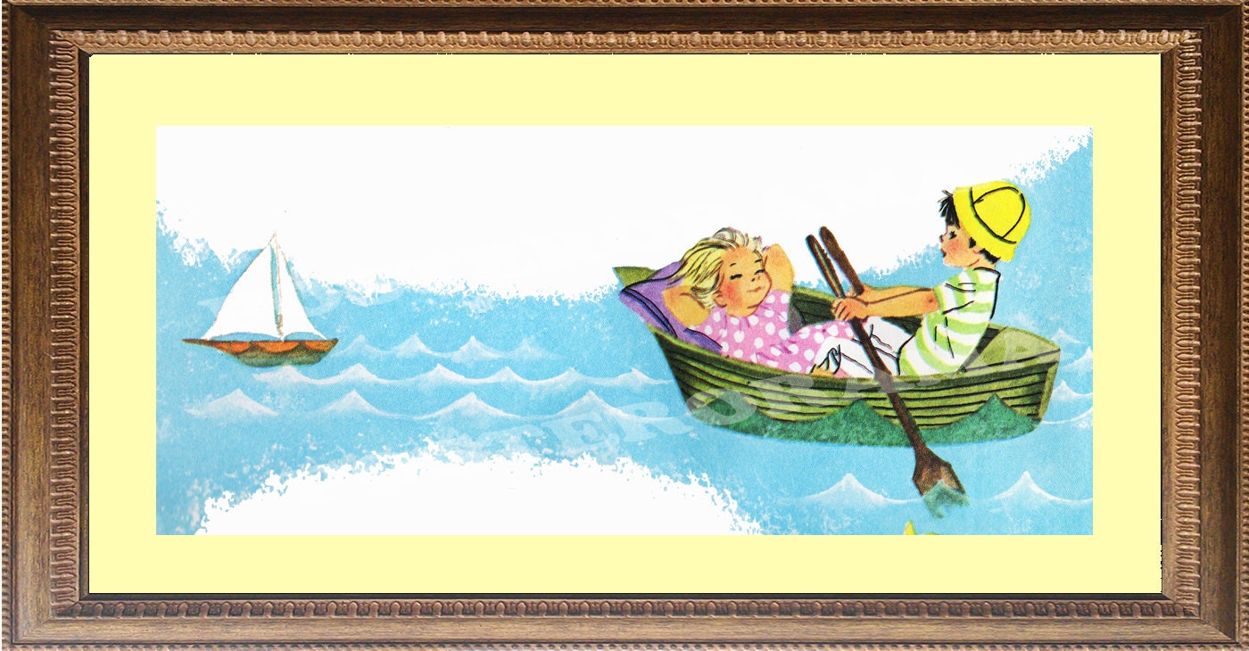 Sailing boy and girl POSTER large 7 x 16 children bedroom Print