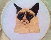 Grumpy Cat Bust Embroidery Hoop