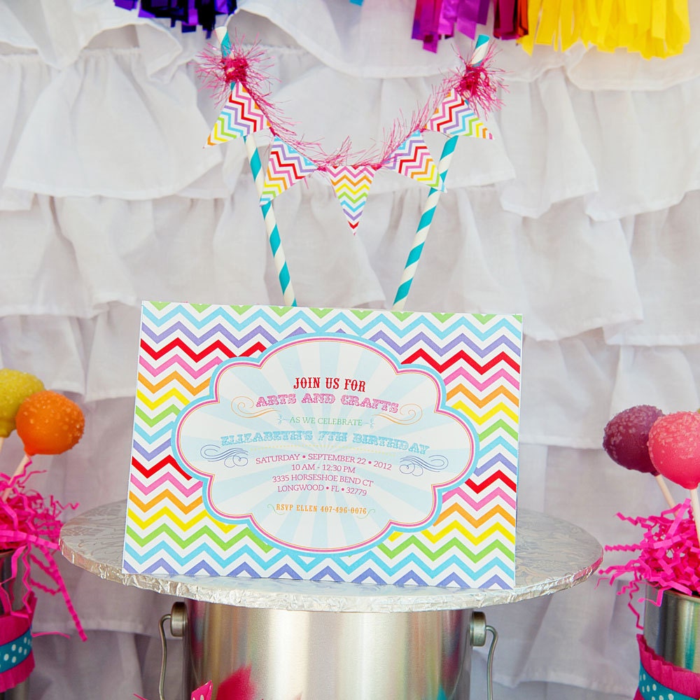 Chevron Rainbow Arts & Crafts Birthday - Printable Customized Invitation