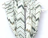 Chevron Infinity Scarf. White and Gray Circle Scarf. Loop Scarf. Women Accessories