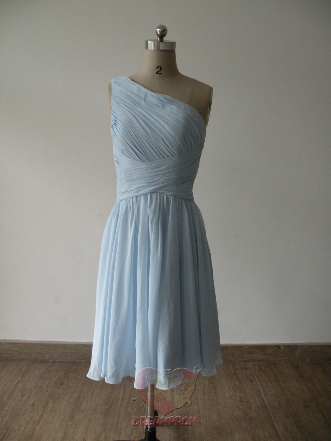Custom Handmade Lilac One shoulder Pleated Chiffon Simple Formal Short Prom/Evening/Party/Bridesmaid/Cocktail/Homecoming Dress Gown