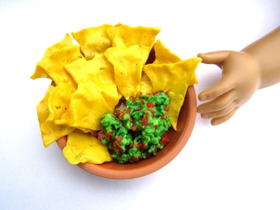 Tortilla Chips and Tomato-Avocado Guacamole from Mexico - Handmade Gourmet Doll Food For Your American Girl Doll