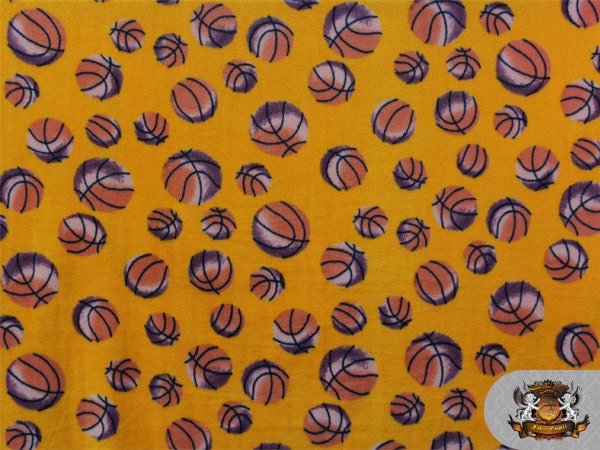 Fleece Printed BASKETBALL Yellow Orange Fabric / 58" Wide / Sold By the Yard