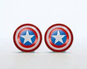 Father's Day Captain America cufflink Silver plated Captain America cuff links Accessories for men Superheroes jewelry blue red white