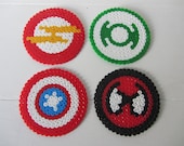 Fathers Day Gift - Retro Vintage Style Plastic Bead Coaster (Set of 4) SUPERHEROES Spiderman, Captain America, Green Lantern, Flash Free P&P