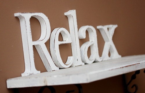 Shabby Chic Hand-crafted wood letters rustic sign plaque home cottage bedroom gift "Relax"