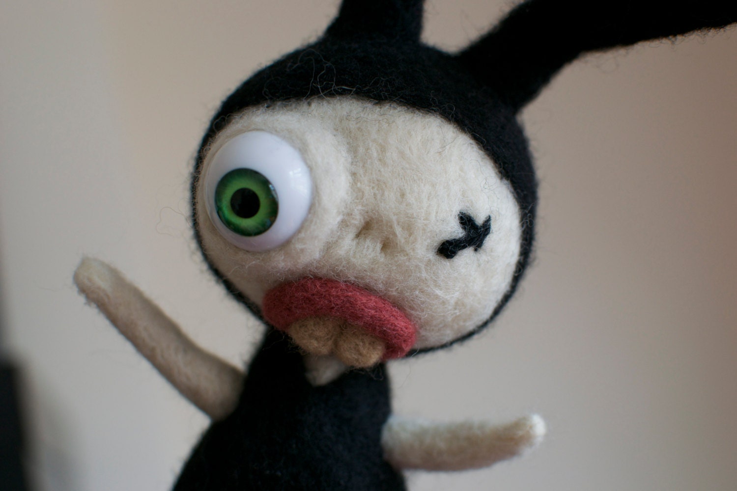 Creepy Ninja Bunny - Needlecraft Felt Wool Weird Rabbit - Wants to Go Live With You