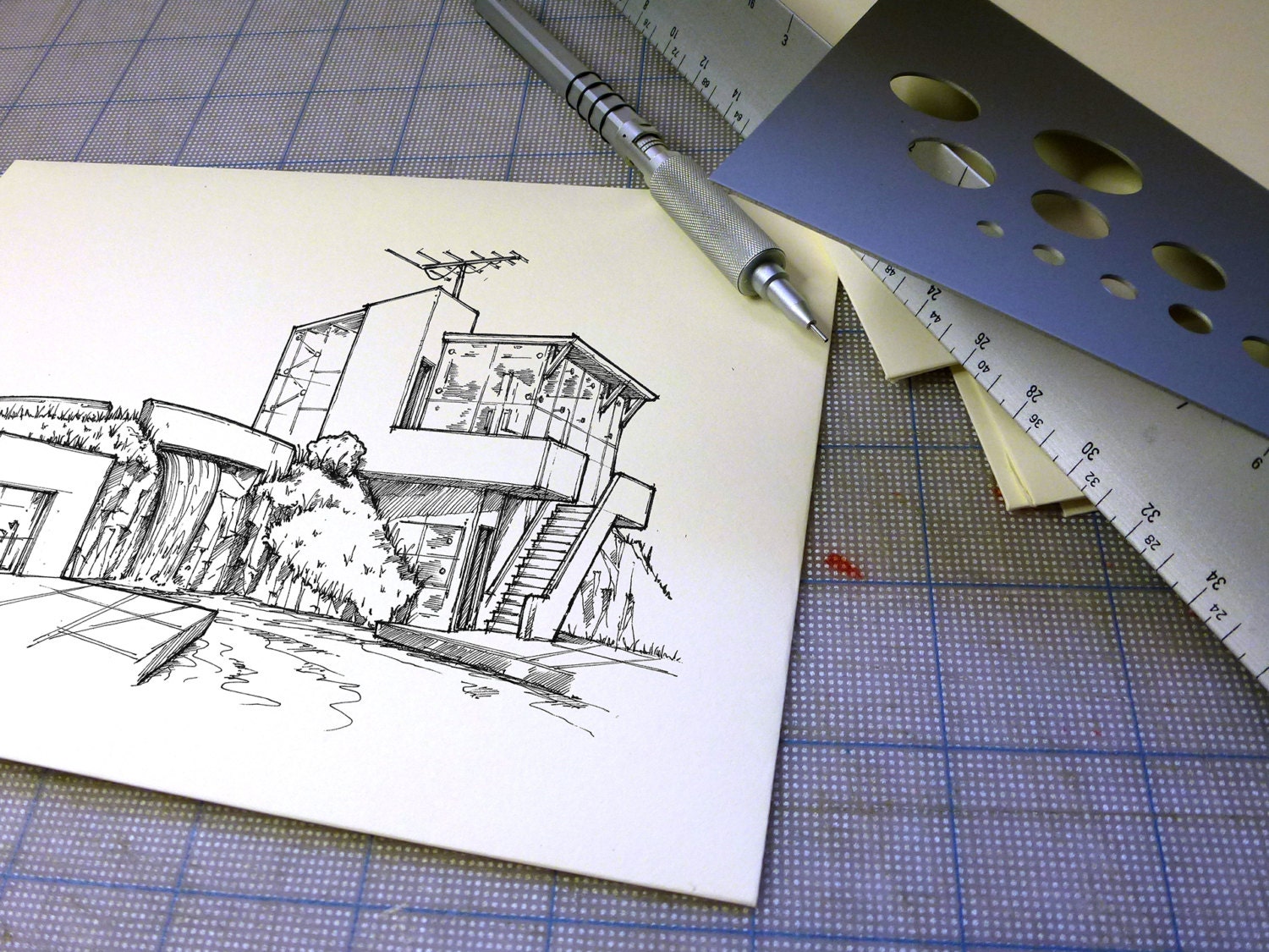 Custom Ink Architectural Illustration / Archival Ink