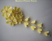 HANDMADE Kanzashi flower fabric hair clip with falls- UK hair accessories, shipping worldwide