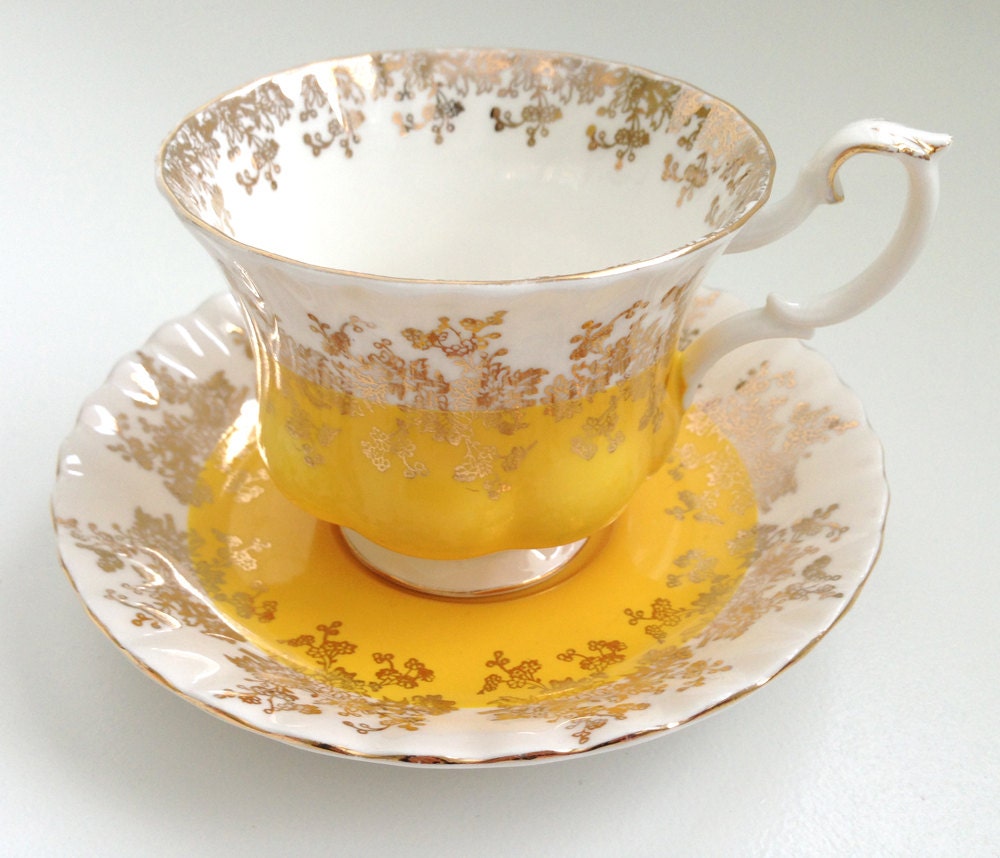 Royal Albert Yellow Regal Series teacup and saucer set - myprettylilthings