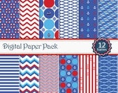 Sea Design Elements Papers, Digital background papers - blue and red colors, Png Files, high printable quality, 1 ZIP File download