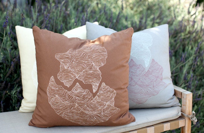 Decorative Pillow,18"X18", Abstract Hand Drawn Print  on Organic Cotton with Poly Twill Insert