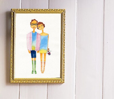 Digital File Whimsical CUSTOM portrait , custom couple illustration, Mordern watercolor illustration, hand drawn illustration.