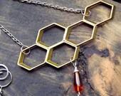 RESERVED honeycomb necklace, solid brass hexagons, honey drop jewelry, mixed metal