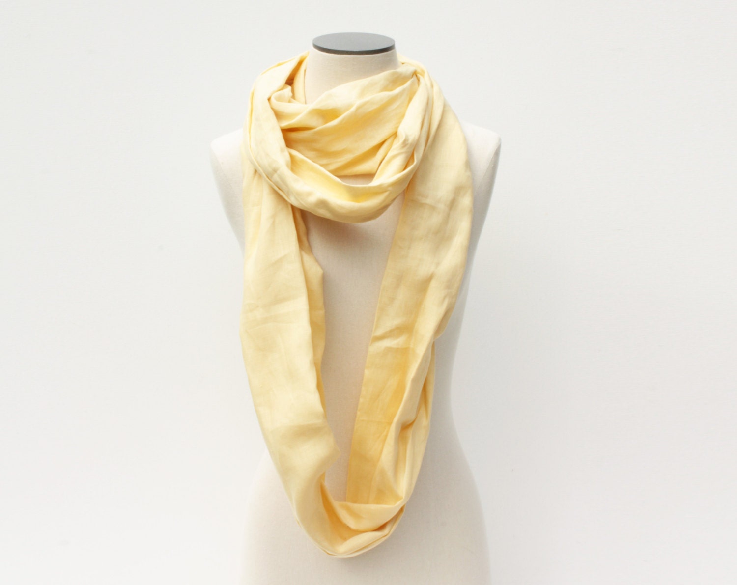 Yellow Infinity Scarf, Infinity Fabric Necklace, Summer Scarves, Light Yellow Summer Scarf, Yellow Linen Scarf, Pale Yellow Scarf