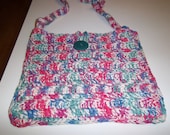 Crossbody multi-colored  purse/bag/tote/market bag - long strap, handmade, lg round teal green vintage button