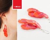Red Orange "Aguacate" Earrings. Acrylic, Sterling Silver. Hand Painted. One of a Kind - MORAZco