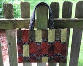 Handmade Quilted Pieced Tote Bag Made with Japanese Taupe Fabrics in Natural Colors