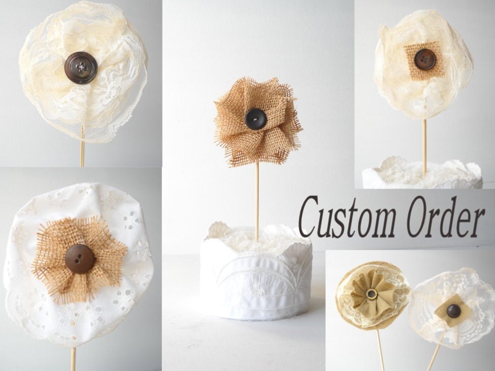 Custom Flower Decorations - Eco Friendly - Set of 6 - Cake Topper - Wedding Decor - Party Favor