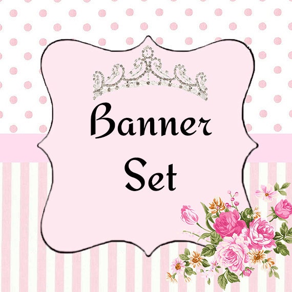 Premade Etsy Banner Etsy Shop Banner Etsy Banner Set roses basic crown tiara jewelry bling polkadot baby pink white flowers banner set