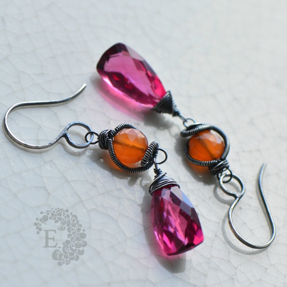 oOo The AISHANI Earrings oOo pink quartz & orange carnelian