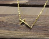 Sideways Cross Necklace in gold side ways cross vintage style gift idea
