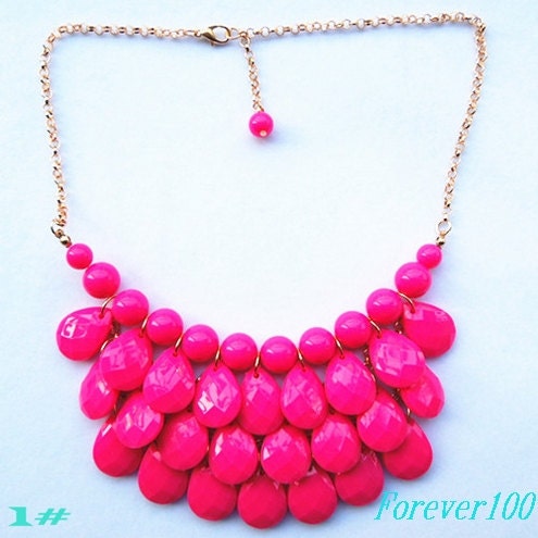 cute pink resin necklace, fashion handmade bib Necklace/glitter Statement Bubble choker,bridesmaid gifts,unique Beaded  Jewelry torque