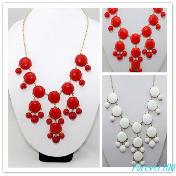 cute red resin necklace, fashion handmade bib Necklace/glitter Statement Bubble choker,bridesmaid gifts,unique Beaded  Jewelry torque