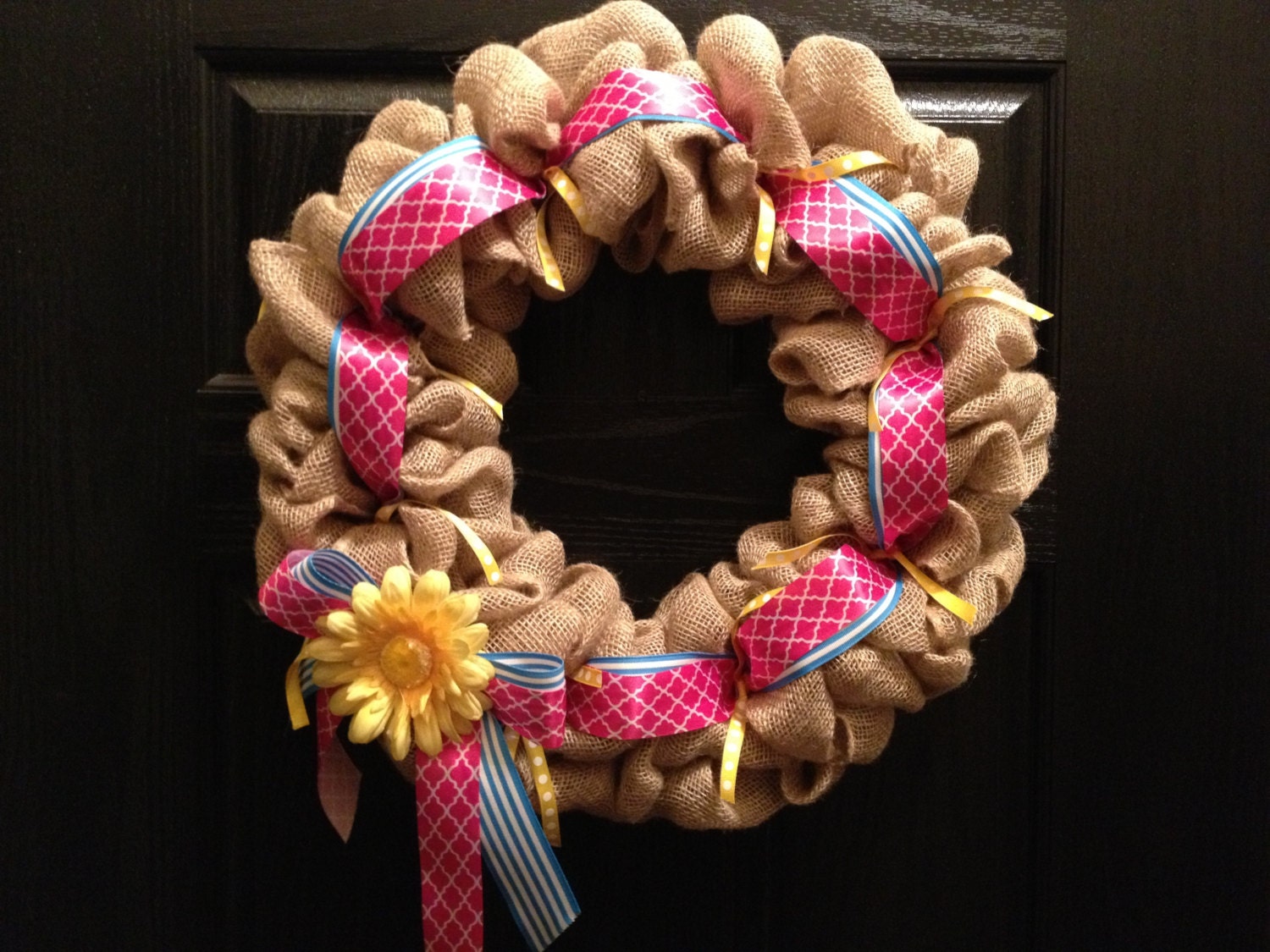 Burlap Ribbon Wreath with Flower
