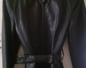 Worthington Black,  mid length, Mod Lambskin Leather coat with belt